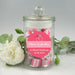 French tipped lid lolly jars with a Personalised Round wedding sticker.