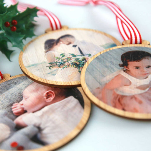 Personalised Colour Photo Printed Christmas Tree Decoration Present with Personalised inscription on the back