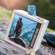 Photo Printed Adventure Fund Wooden Money Piggy Bank Box