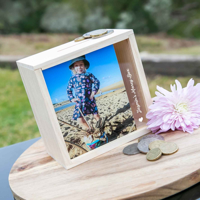 Personalised Name Photo Printed Birthday Wooden Money Box