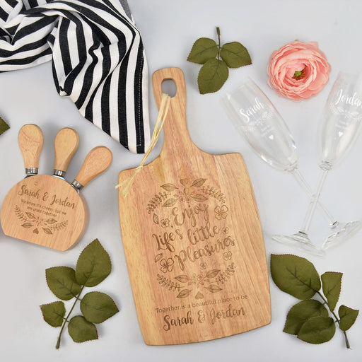 Personalised Engraved Valentine's Day Picnic Hamper- Paddle boards, Cheese knife block and twin champagne glasses
