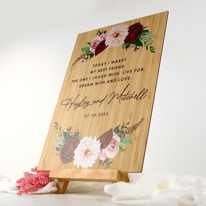 Custom Designed A3 Printed Bamboo Wedding Welcome Sign With Easel
