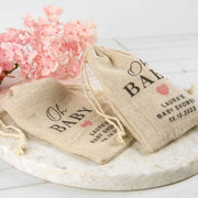 Customised Printed Baby Shower Favour or Gift Calico Drawstring Bags