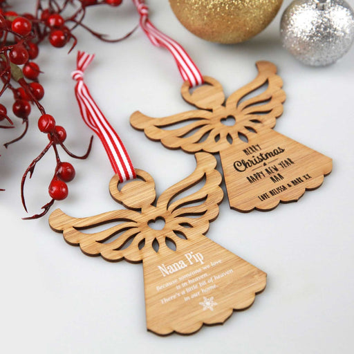 Customised Engraved White & Black Printed Christmas Angel Tree Decoration Present