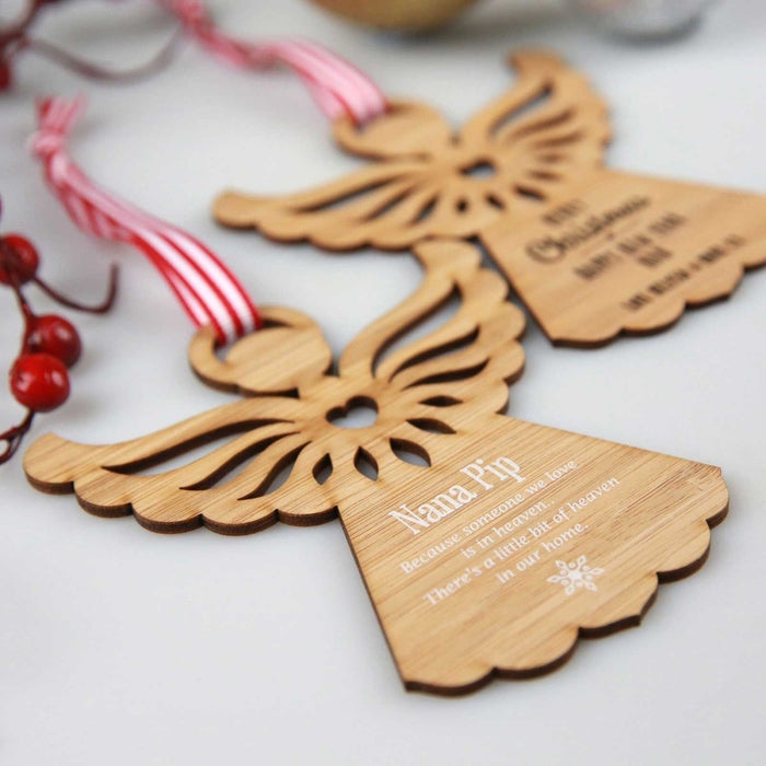 Custom Designed Engraved White & Black Printed Christmas Angel Tree Decoration Present