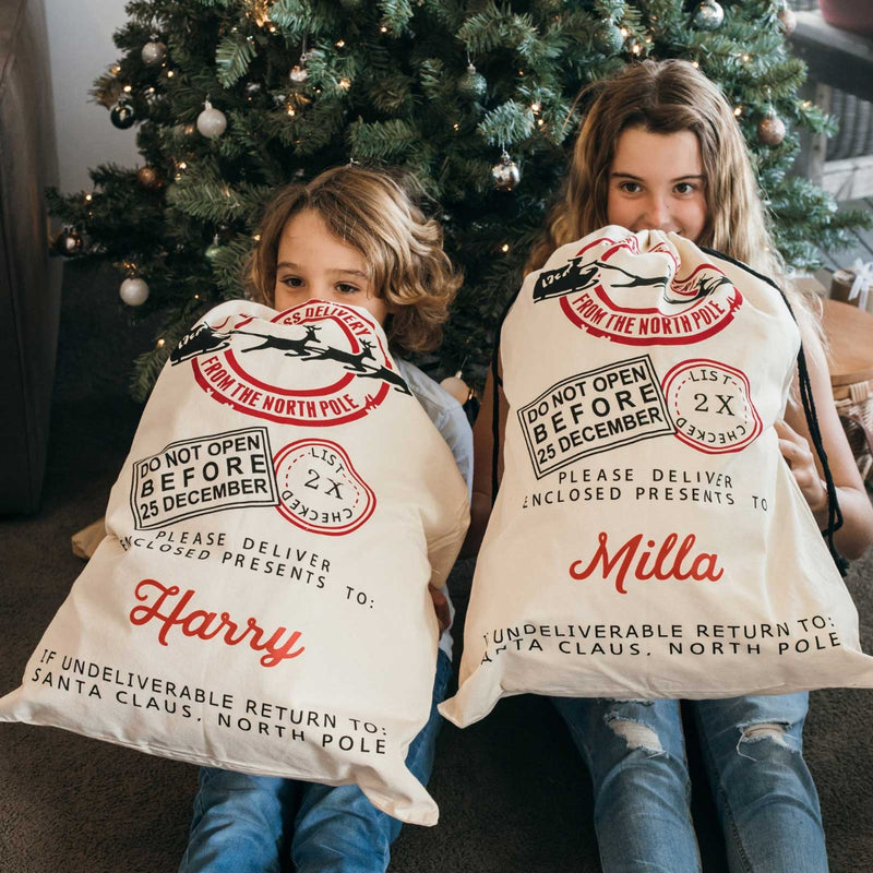 Personalised Printed Calico Christmas Santa Sack with Drawstring Christmas Present