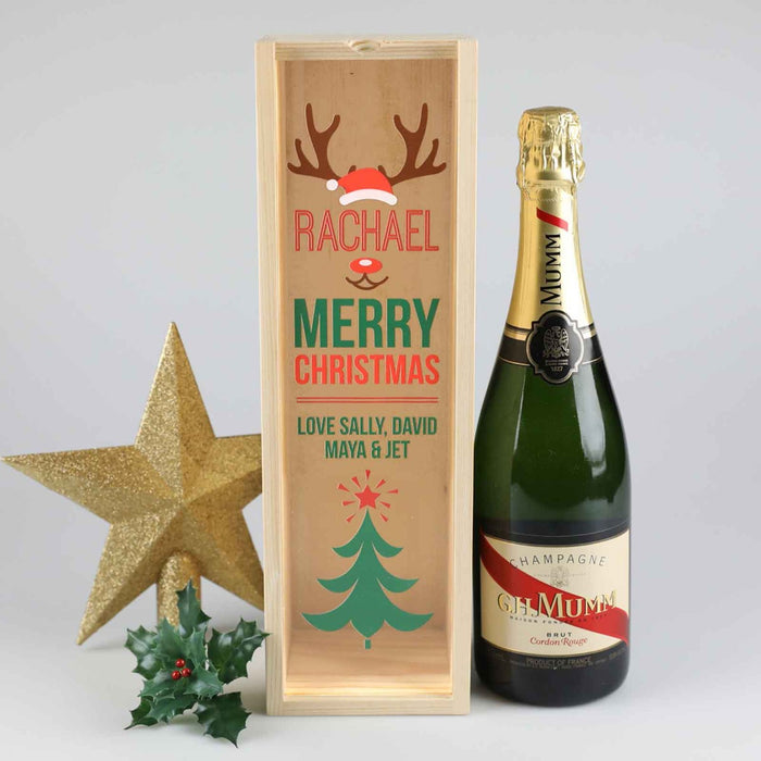 Personalised Colour Printed Acrylic lid Wooden Christmas Wine or Champagne box Present