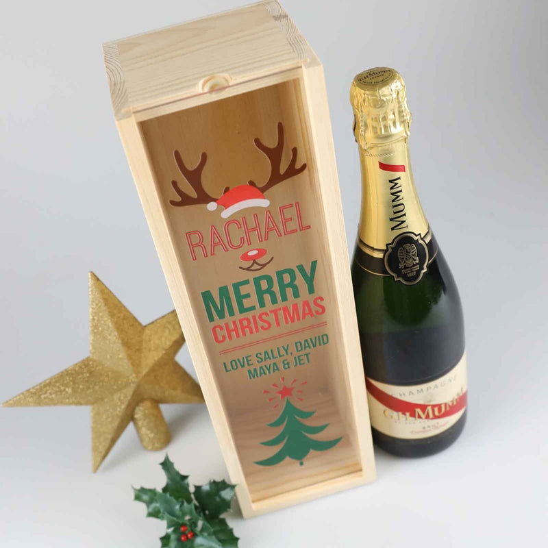 Customised Colour Printed Acrylic lid Wooden Christmas Wine or Champagne box Present