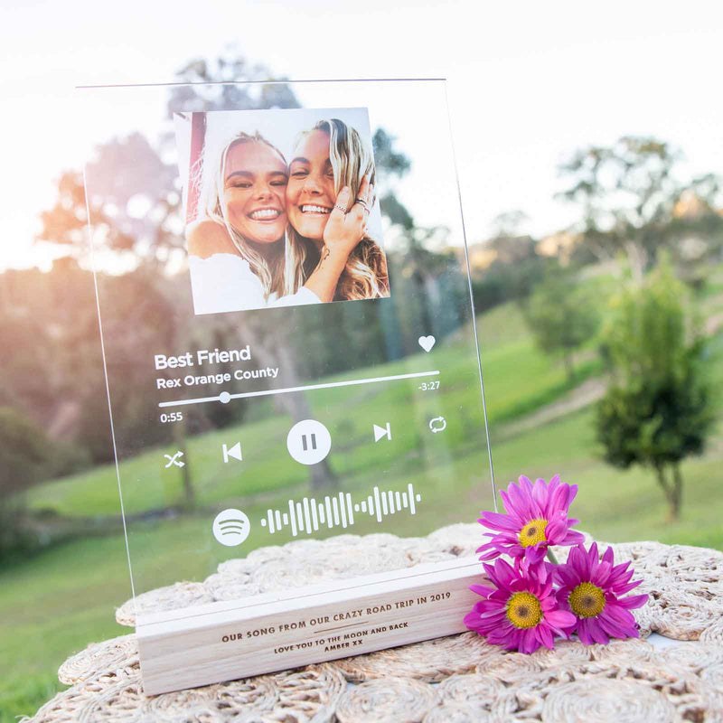 Printed A4 Acrylic Spotify Song Code Plaque with Engraved Wooden Base
