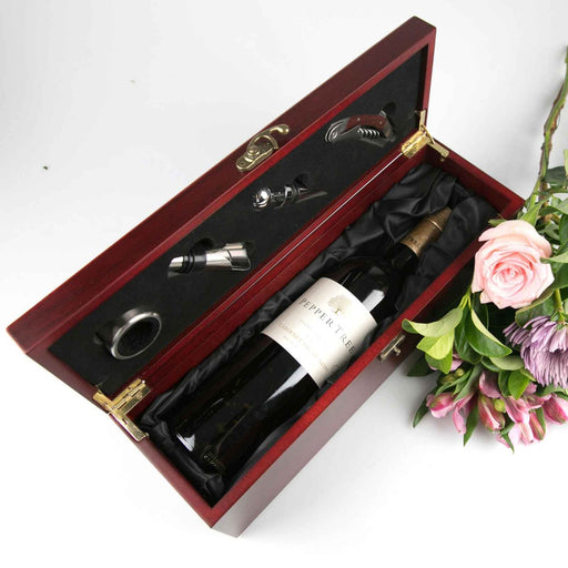 Personalised Wooden Stained Wine Box Set