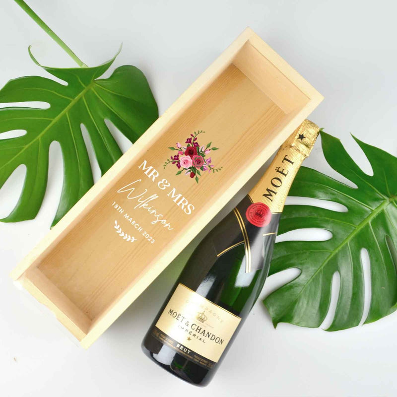 Customised Full Colour Print Wooden raw wooden bride and groom wedding gift champagne Box