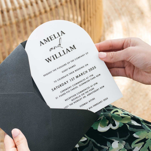 Customised Black Printed White Arch Wedding Invitation