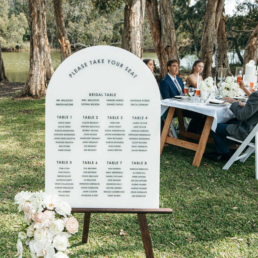 Personalised Printed A1 Size White Acrylic Arch Wedding Seating Chart