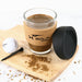 Engraved Corporate Promotional Cork Band Black Lid Reusable Glass Coffee Keep Cup