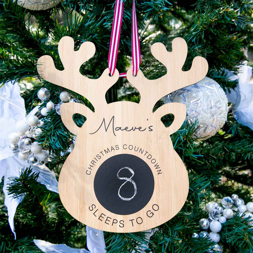 Personalised Printed Bamboo Christmas Reindeer Countdown Decoration