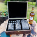 Custom Designed Engraved Rustic Wooden Gift Boxed Decanter, Scotch Glasses and Whiskey Stone Set Christmas Present
