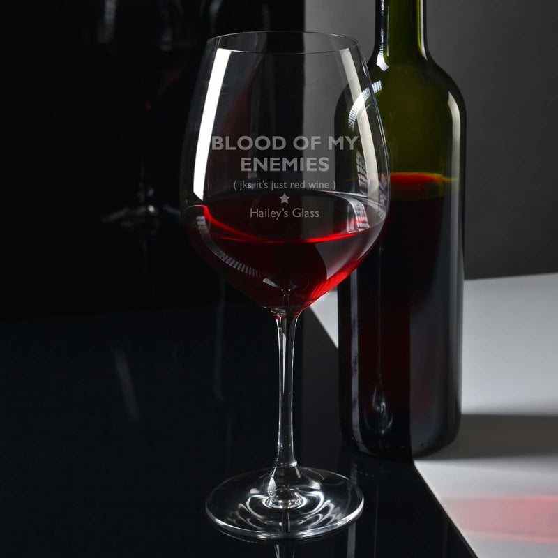 Custom Designed Engraved Blood of My Enemies Red Wine Glass Birthday Gift