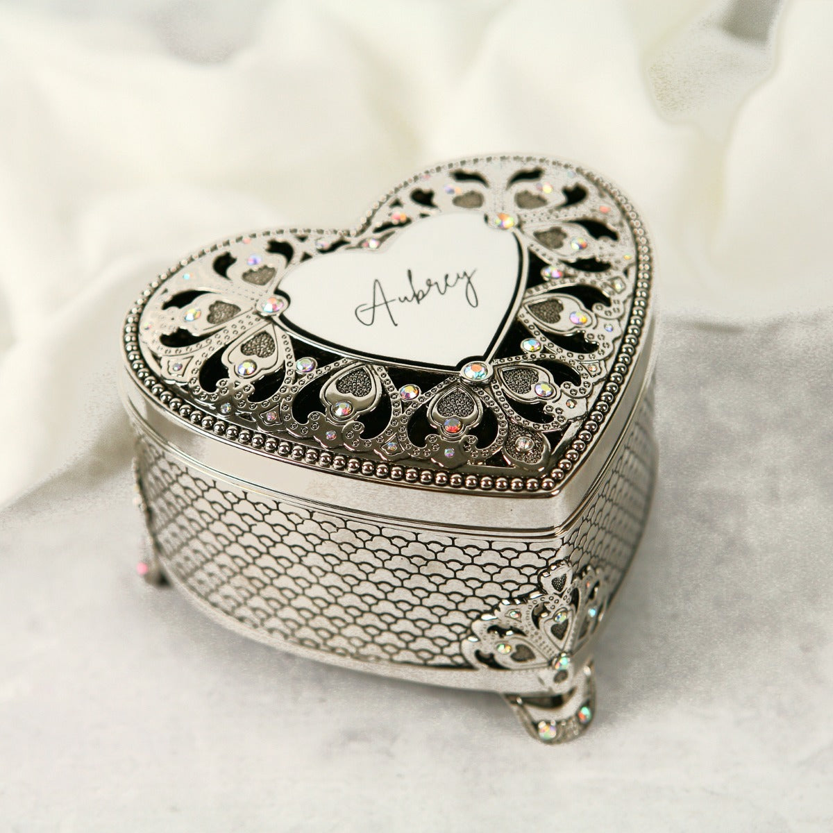 Engraved Silver Heart Jewellery Keepsake Box Personalised Favours