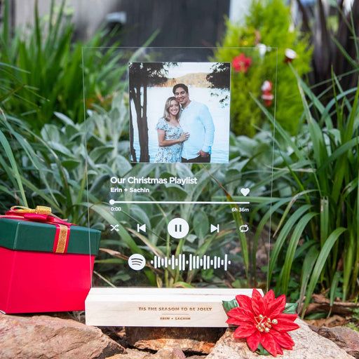 Personalised Printed A4 Acrylic Spotify Christmas Playlist Code Plaque with Engraved Wooden Base