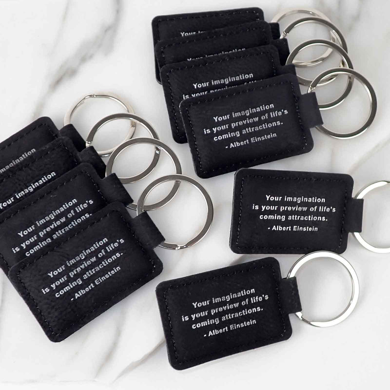 Engraved Student Graduation Black Leatherette Keyrings Set of 10
