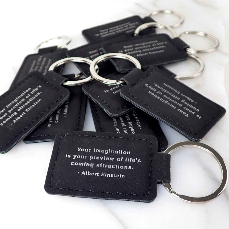 Engraved Student Graduation Black Leatherette Keyrings Set of 10