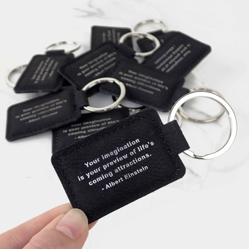 Engraved Student Graduation Black Leatherette Keyrings Set of 10