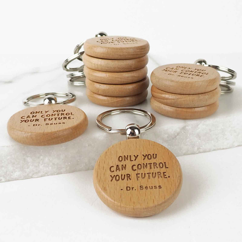 Bulk Discounted Engraved Student Teacher Graduation Round Wood Keyrings Set of 10