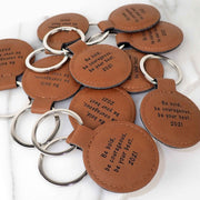 Custom School Engraved Student Graduation Tan Leatherette Keyrings Set of 10 Gift