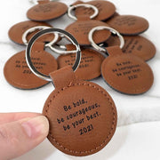 Bulk School Engraved Student Graduation Tan Leatherette Keyrings Set of 10 Present