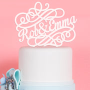 Personalised Laser Cut Frosted White Swirl Bride & Groom's names Acrylic Wedding Cake Topper
