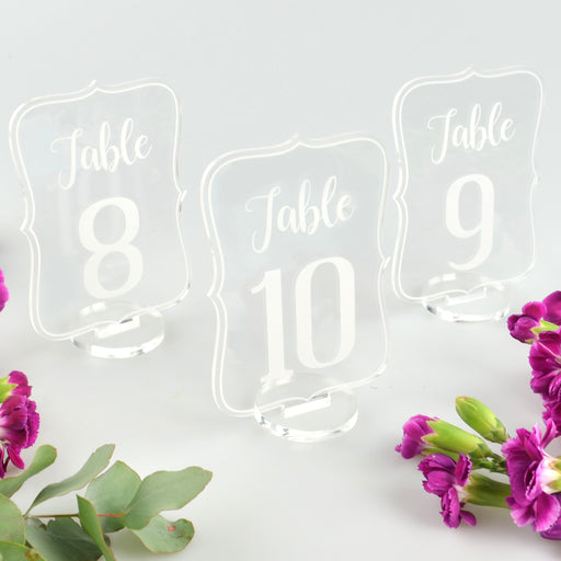 Clear Acrylic Wedding Reception Table Numbers with Stand