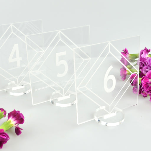 Clear Acrylic Square Wedding Reception Table Numbers with Stand