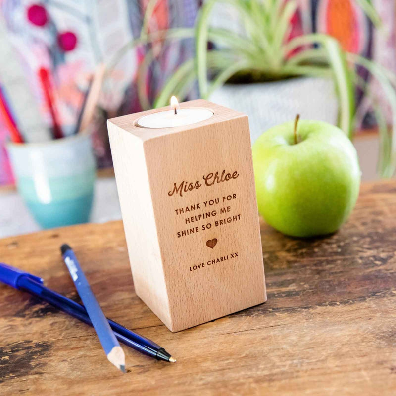 Custom Artwork Engraved Wooden Candle Tealight Holder Teacher Christmas Present