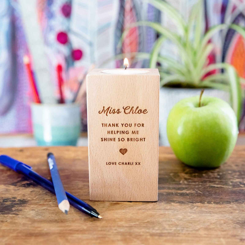 Customised Engraved Wooden Tealight Holder Teacher Present