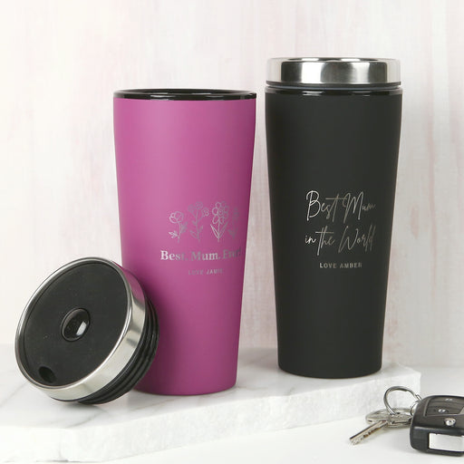 Personalised Engraved Mother’s Day Black & Pink Thermo Travel Mug Present
