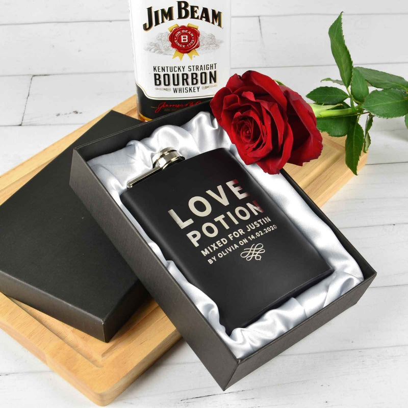 Custom Artwork Engraved Black Valentine's Day Hip flask