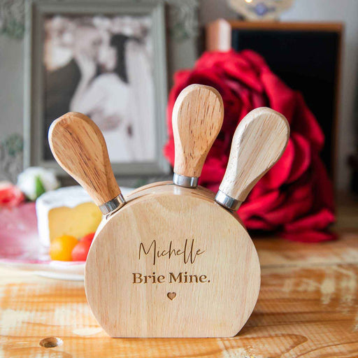Personalised Engraved Valentine's Day Cheese knife Block Set Present