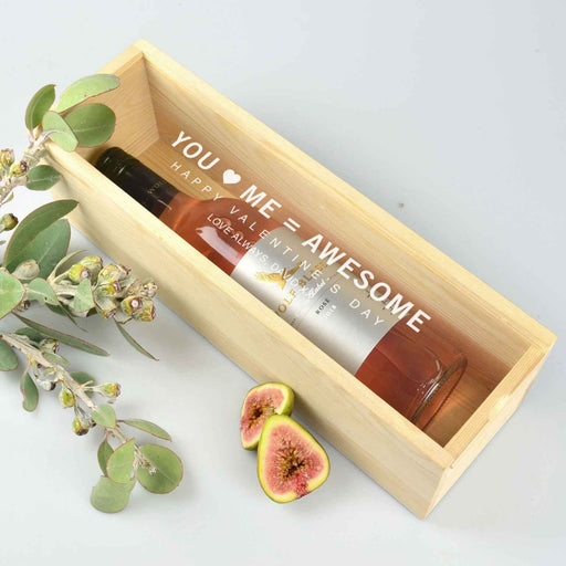 Personalised Engraved Valentine's Day wooden wine box with clear display lid Present