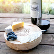 Custom Artwork Designed Engraved Valentine's Day Round Wooden Cutting Board with Cheese Knife Set