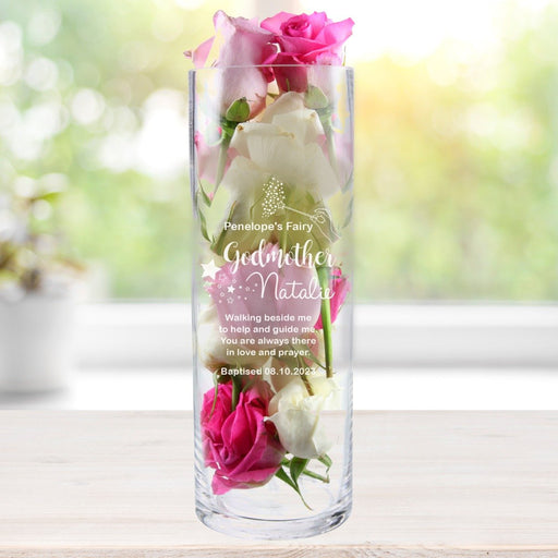 Personalised Engraved Godmother Glass Vase Present for Christenings, Baptisms and Naming Days