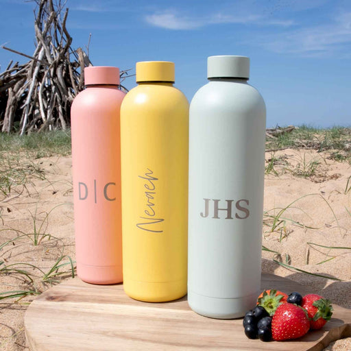 Personalised Engraved Name Luxe Matte Finish 750ml Water Bottle Pink Yellow Grey