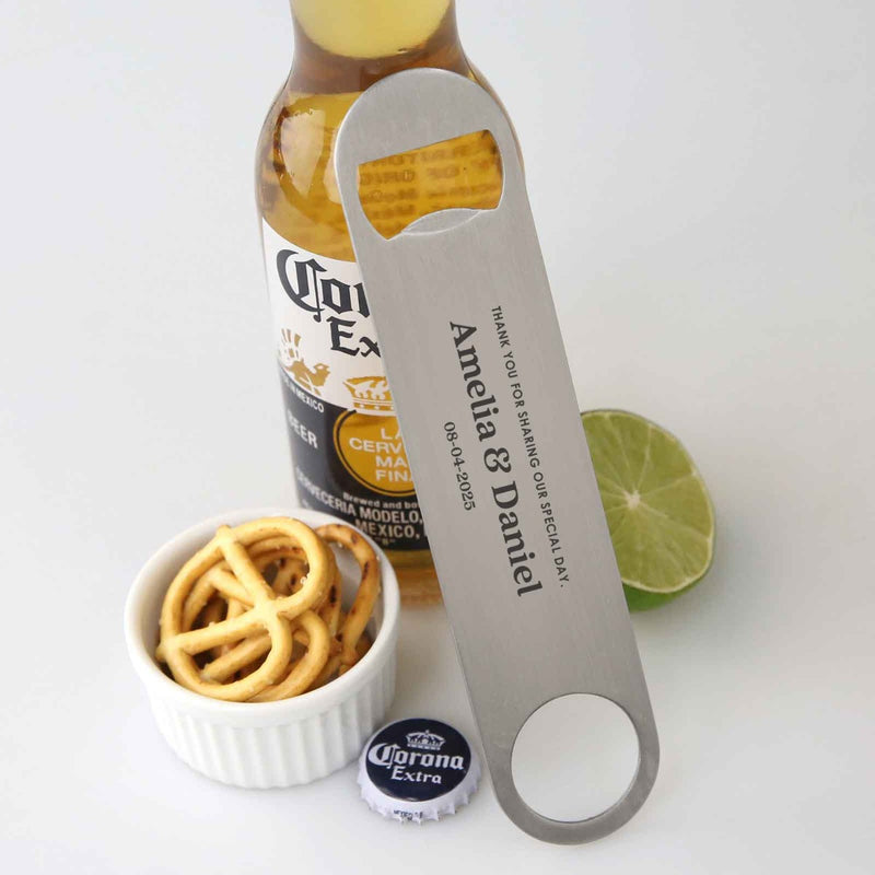 Custom Designed Engraved Wedding Guest Name Silver Barmate Beer Bottle Opener Favour