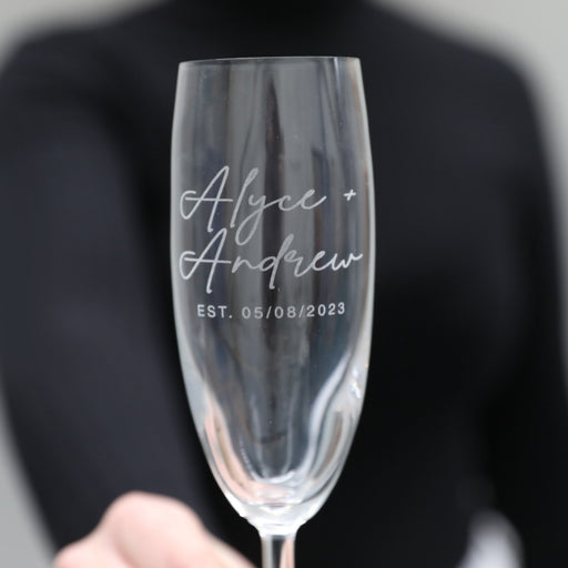Customised Engraved Bride and Groom Champagne Glasses Wedding Gift