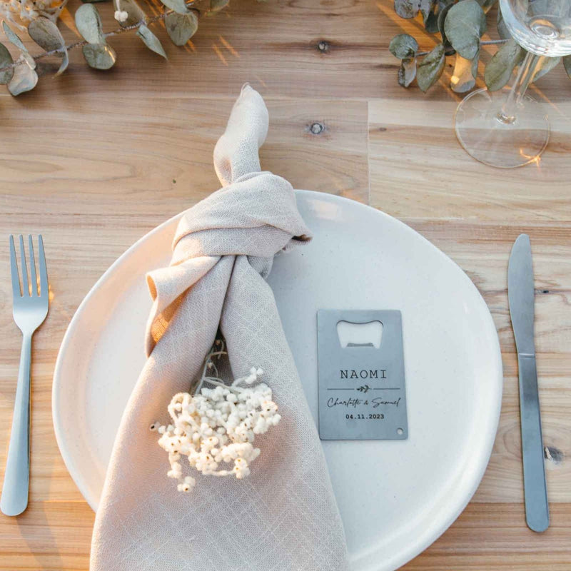 Customised Engraved credit card bottle opener Place Cards Wedding  Bomboniere