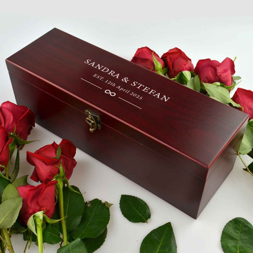 Engraved Wooden Stained Wine Box Set, Wedding Gift for Bride and Groom
