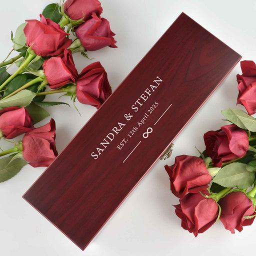 Engraved Wooden Stained Wine Box Set, Wedding Gift for Bride and Groom
