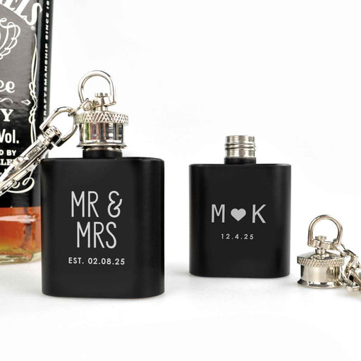 Matte Black Hip Flask Keyring For Wedding Guest Favours