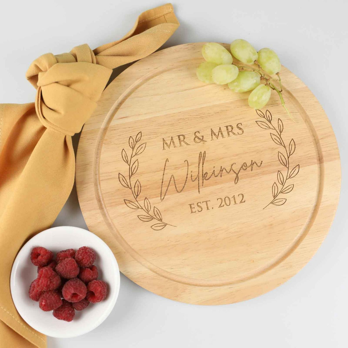 Engraved Round Wedding Wooden Cheese Board Personalised Favours