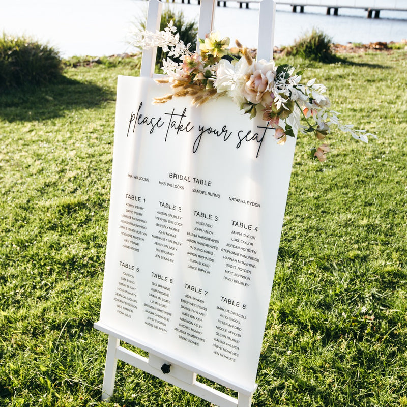 Personalised printed acrylic A1 Size Wedding Frosted Welcome and seating plan Sign
