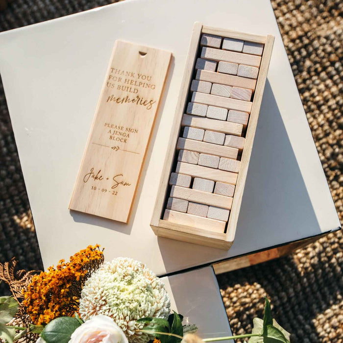 Custom Designed Engraved Wooden Jenga Gift Box Set Wedding Guest Book